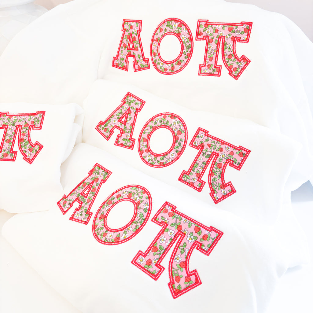 White Strawberry Greek Applique Sweatshirt