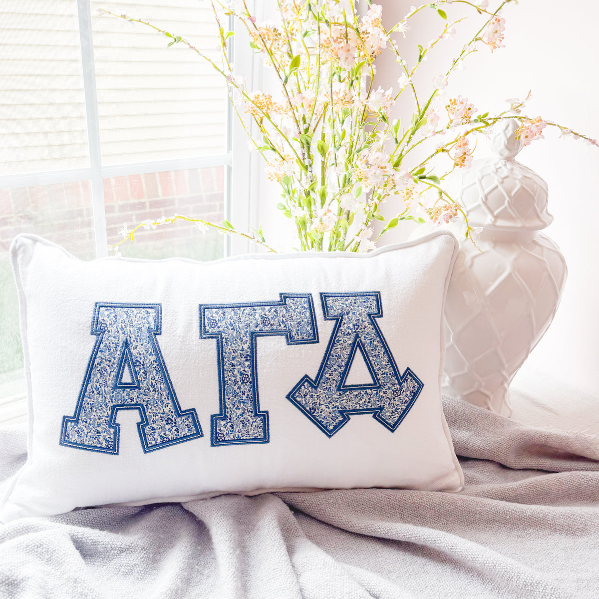 Katie & Millie Navy Floral Greek Applique Pillow