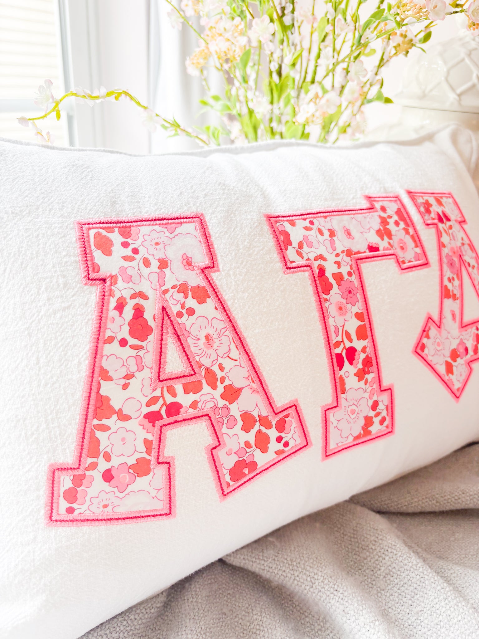 Betsy Pink Neon Floral Greek Applique Pillow