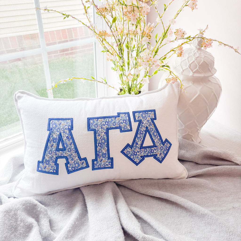 Betsy Blue Floral Greek Applique Pillow