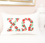Custom Embroidered Floral Greek Letter White Linen Pillows