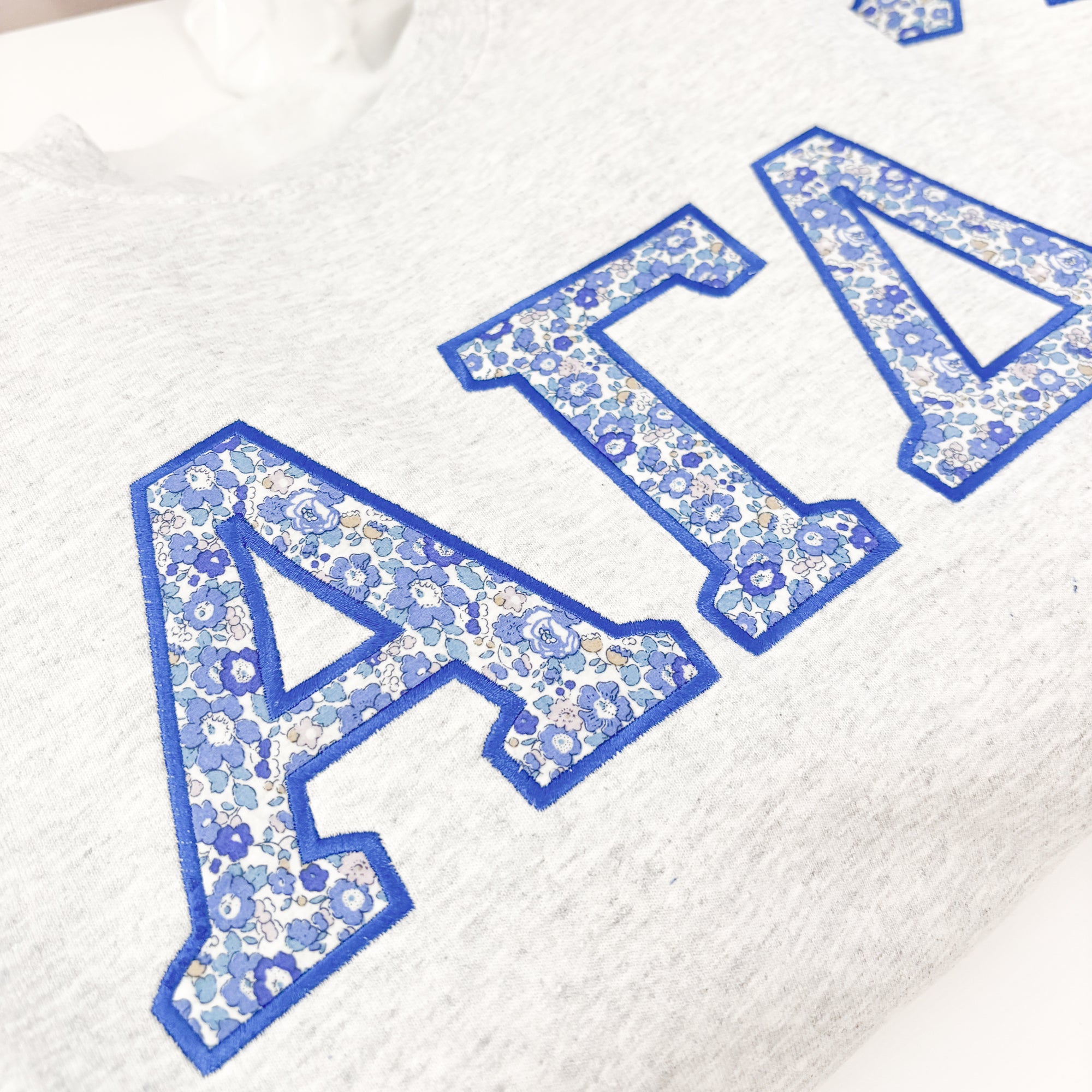 Betsy Blue Ash Gray Greek Applique Sweatshirt