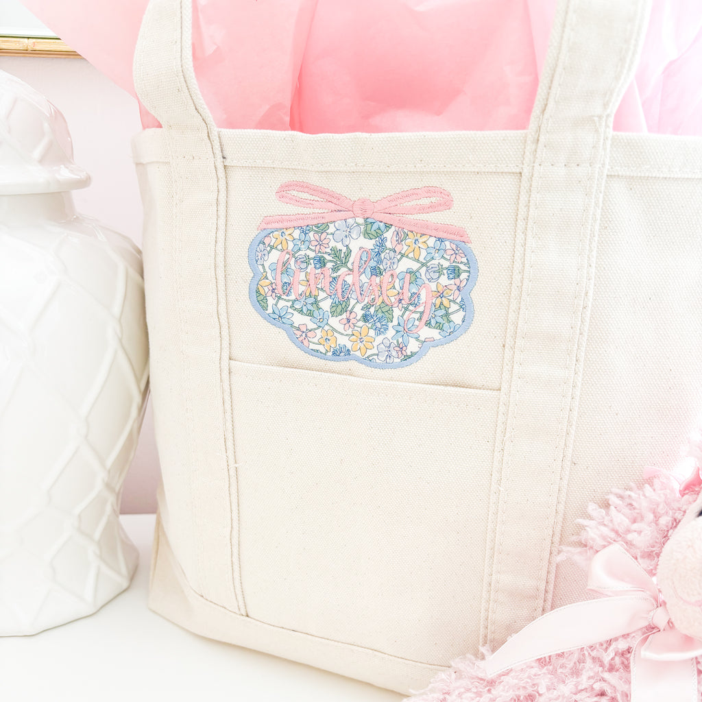 Coquette Applique Embroidered Canvas Tote Bag