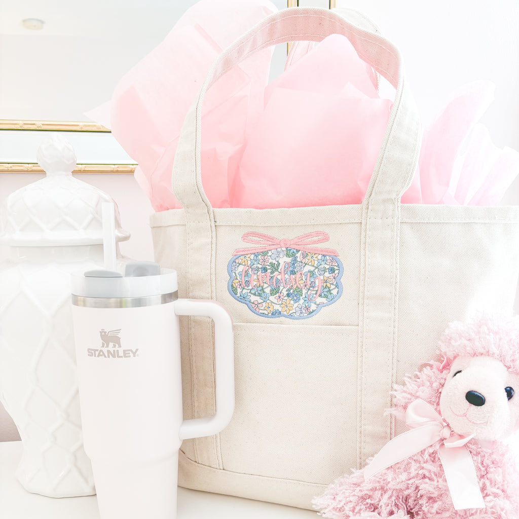 Coquette Applique Embroidered Canvas Tote Bag