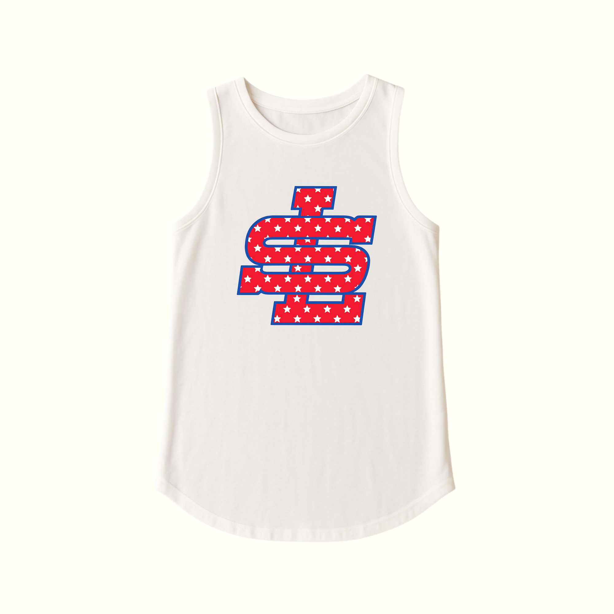 Red Stars Flowy Beige Tank - Womens