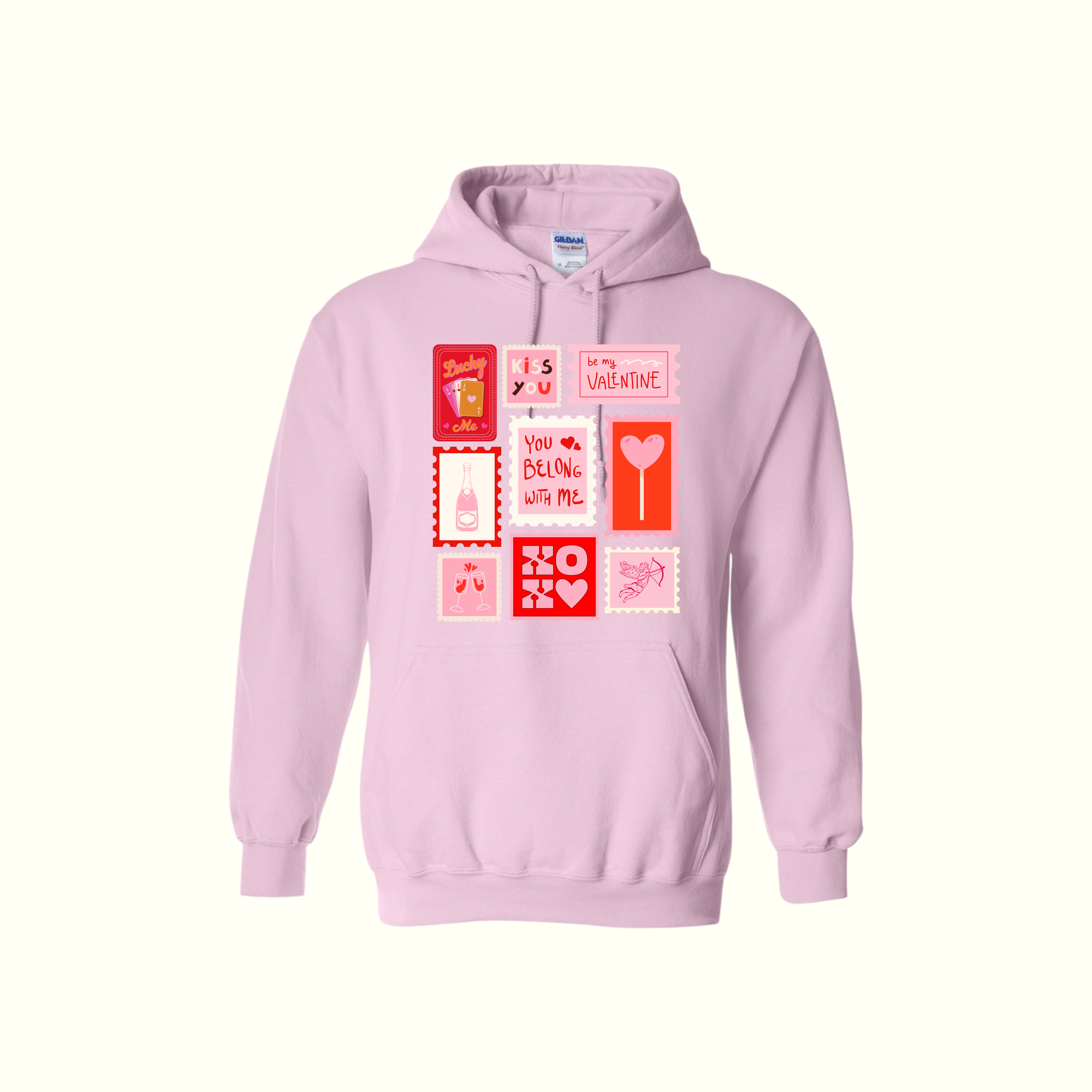 Valentines Stamps Pink Hoodie - PRESH Exclusive