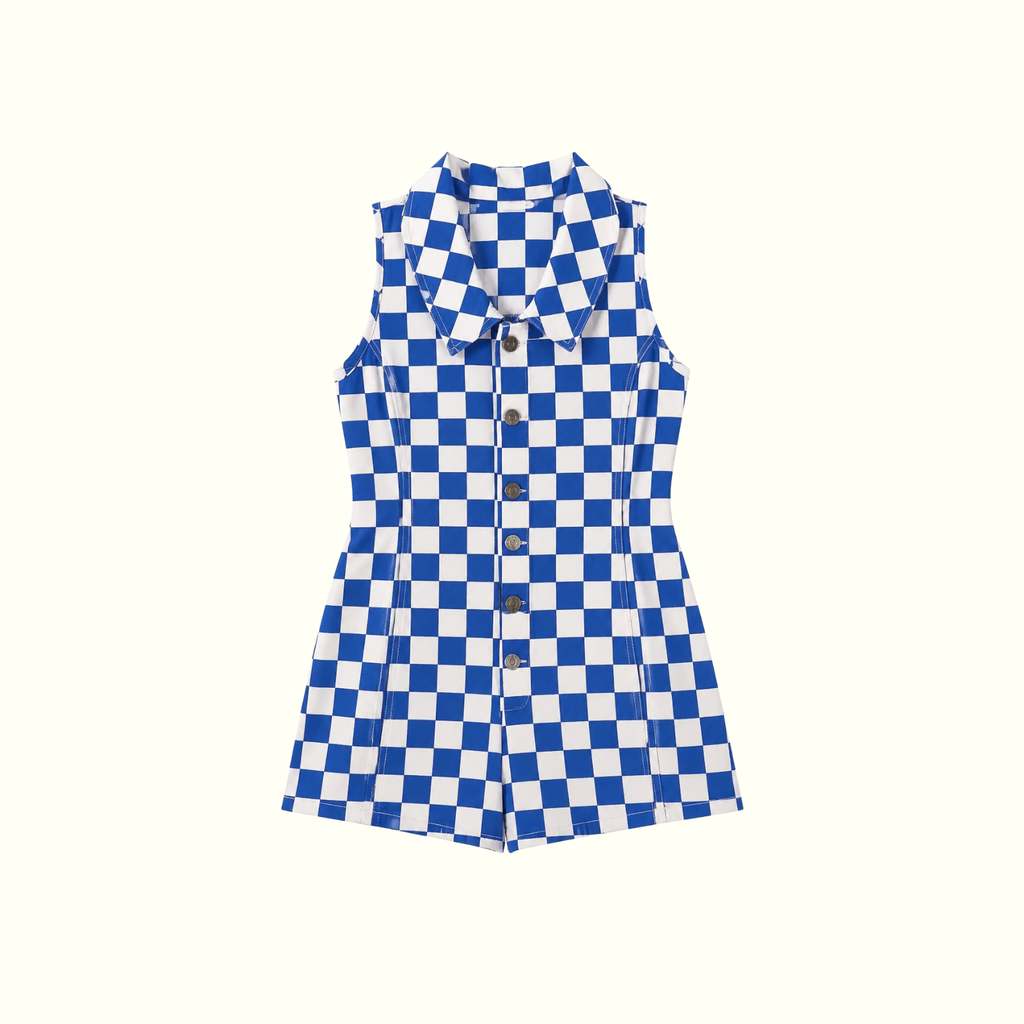 Denim Blue Checkered Romper