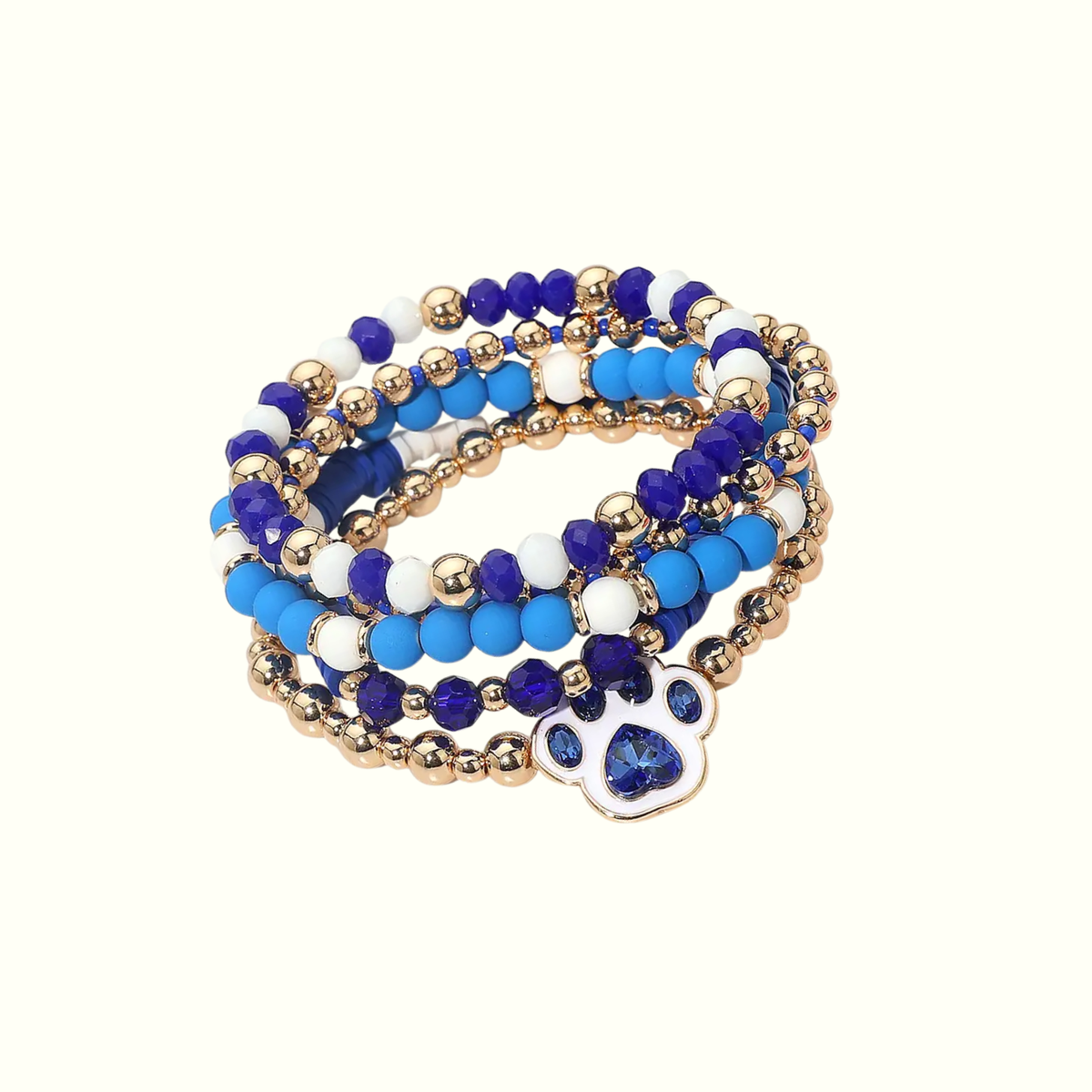 Game Day Paw Charm Heishi Beaded Stretch Multi Layered Bracelets