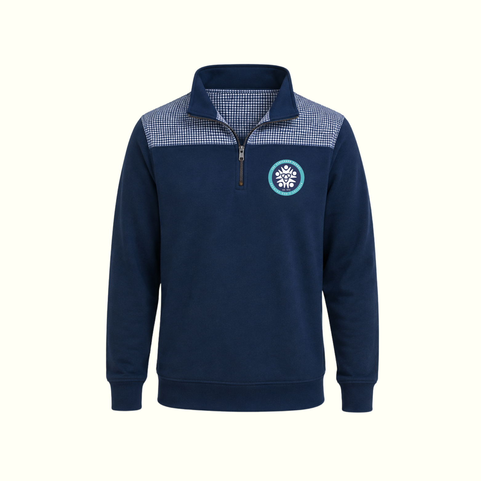 Unisex TCS Navy Gingham Quarter Zip Pullover
