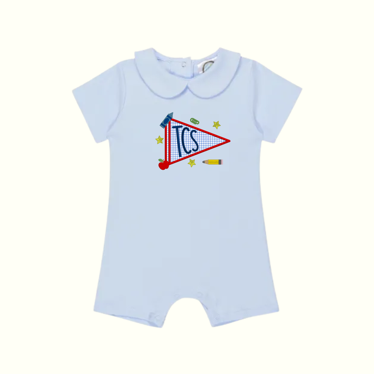 TCS Baby/Toddler Light Blue Applique Flag Peter Pan Romper