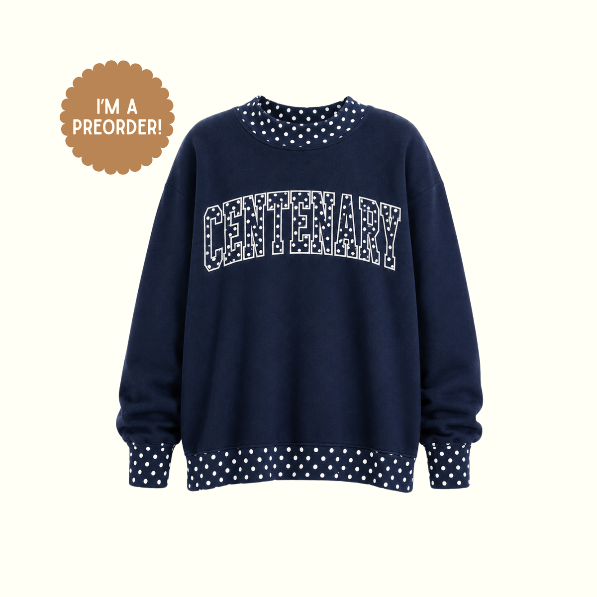 Centenary Navy Polka Dot Mock Neck